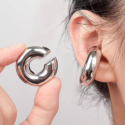 Chunky Ear Cuff Earrings for Women Non Piercing Ear Clip Earrings 14K Gold Ear Cuff and Silver Ear Cuffs Set