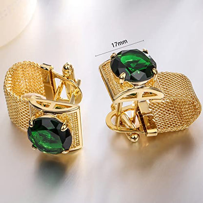 HAWSON Mens Cufflinks with Chain - Stone and Shiny Gold Tone Shirt Accessories - Party Gifts for Young Men - color: 24K Gold Color+Green Crystal