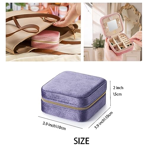 ZPROW Plush Velvet Travel Jewelry Case, Travel Jewelry Organizer, Jewelry Travel Case,Travel Jewelry Box,Small Jewelry Case,Jewelry Travel Box, Earring Organizer with Mirror - Periwinkle 4packs - color: Velvet 4 Pack - Periwinkle