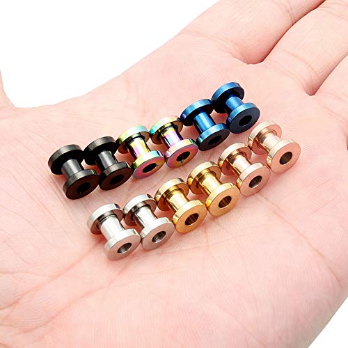 Lcolyoli Screw Fit Ear Gauges Kit Surgical Steel Tunnel Expander Earrings Earlobe Plugs Body Piercing Jewelry Set for Women Men 14G-00G 12 Pieces - style: e: 12Pcs-6 Colors-4G