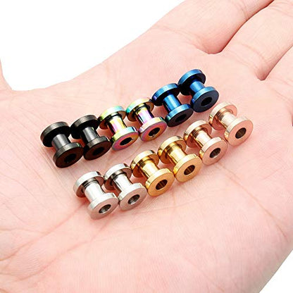 Lcolyoli Screw Fit Ear Gauges Kit Surgical Steel Tunnel Expander Earrings Earlobe Plugs Body Piercing Jewelry Set for Women Men 14G-00G 12 Pieces - style: e: 12Pcs-6 Colors-4G