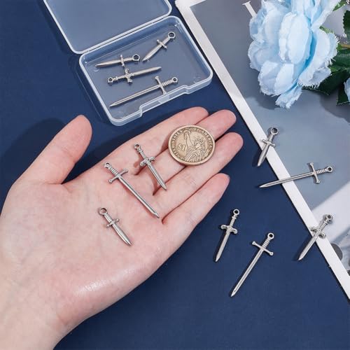 UNICRAFTALE 12Pcs 3 Styles 304 Stainless Steel Sword Charm Dagger Metal Pendants Antique Silver Swords Blade Charms for DIY Bracelet Earrings Necklace Jewelry Making, Hole 1.8-3.5mm