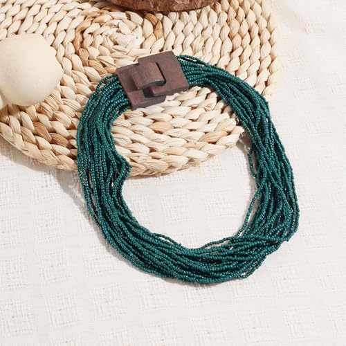 Coiris Beaded Strand Necklace for Women Boho Chunky Beaded Strand Necklace Bohemian Summer Beach Necklace Jewelry for Women(N0059-Black) - color: Teal