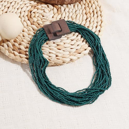 Coiris Beaded Strand Necklace for Women Boho Chunky Beaded Strand Necklace Bohemian Summer Beach Necklace Jewelry for Women(N0059-Black) - color: Teal