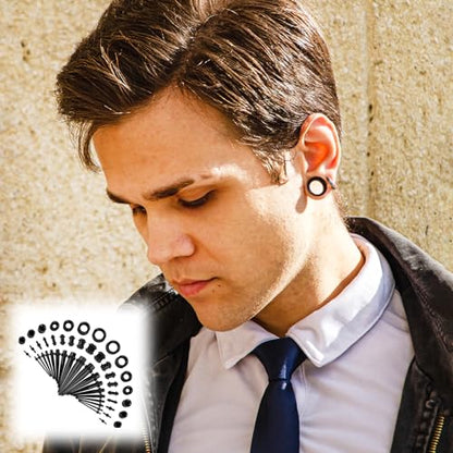 50 Pcs Ear Stretching Kit, Acrylic Gauges for Ears 14G-00G | Lightweight Tapers+ Plugs+ Silicone Tunnels, Gauge Stretching Kit, Piercing Earring Jewelry for Men, Women, Starter Expanders - color: Black