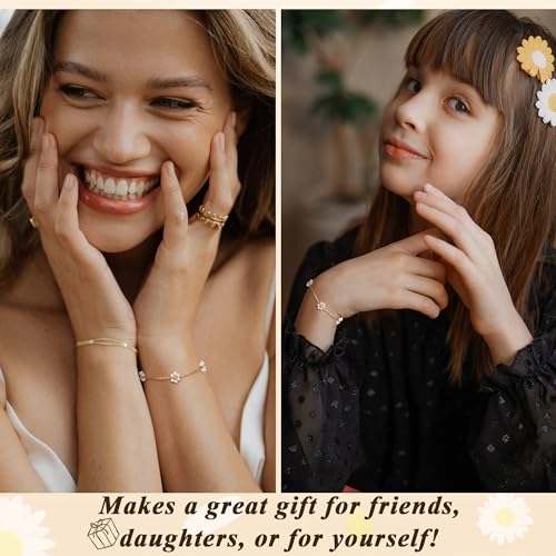 DAYANEY Pearl Bracelets for Women Gold Bracelet Silver Pearl Jewelry | Gold Bracelet Silver Pearl Jewelry Summer Gifts for Girls Dainty Daisy and Heart Bracelets Cute Floral Jewelry for Bridesmaid - style: Daisy Pearl