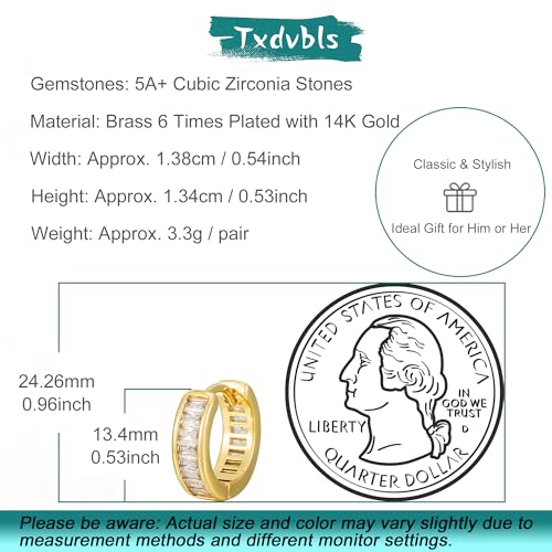 Hoop Earrings for Men - 14K Gold Plated Cartilage Huggie Earrings | Cubic Zirconia, Lightweight, CZ Inlaid, Hypoallergenic for Sensitive Ears, Mens jewelry Gift for Him - style: gold baguette cz