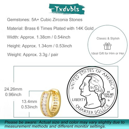 Hoop Earrings for Men - 14K Gold Plated Cartilage Huggie Earrings | Cubic Zirconia, Lightweight, CZ Inlaid, Hypoallergenic for Sensitive Ears, Mens jewelry Gift for Him - style: gold baguette cz
