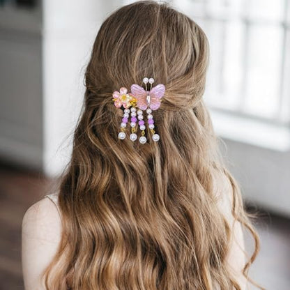 A Pair Wedding Hair Clips, Handmade Floral Design Crystal Hair Clips Pearl Barrettes, Rhinestones Flower Clips Pearl Headpieces Hair Pins Hair Accessories for Women Girls (Purple&Pink) - color: Purple&Pink