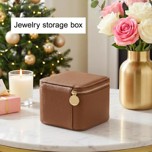 Travel Jewelry Case Organizer - Compact PU Leather Jewelry Box with 6 Small Portable Velvet Jewelry Pouches&2 Inner Lid Slots for Rings Earrings Necklaces Bracelets,Ideal Gift for Women Girls (Brown)