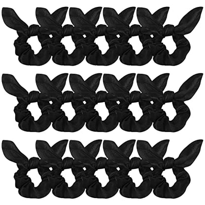 Ondder Hair Scrunchies - 15 Pcs Bow Ribbon Scrunchies with Elastic Hair Ties, Ponytail Holders & Hair Accessories for Women, Girls, and Kids - Black - color: Black