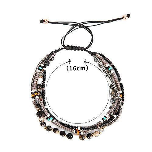Handmade Adjustable Wrap Bracelet Bohemian String Braided Beads Anklets Gifts for Women - color: B