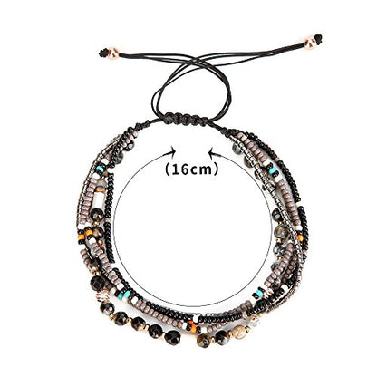 Handmade Adjustable Wrap Bracelet Bohemian String Braided Beads Anklets Gifts for Women - color: B