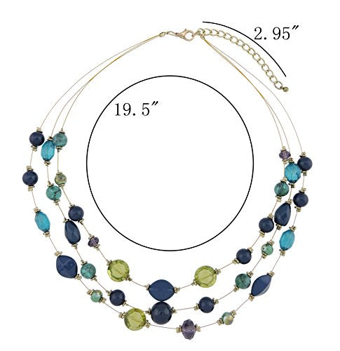Coiris 3 Layers Illusion Wire Beaded Statement 19.5" Necklace for Women - color: ST0001