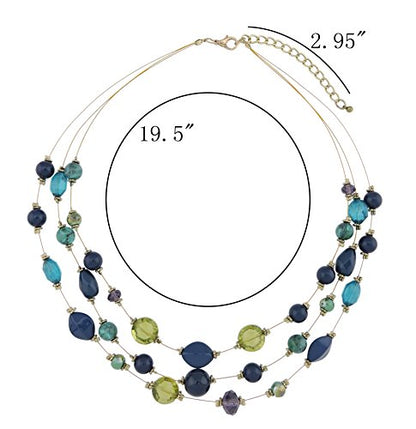 Coiris 3 Layers Illusion Wire Beaded Statement 19.5" Necklace for Women - color: ST0001