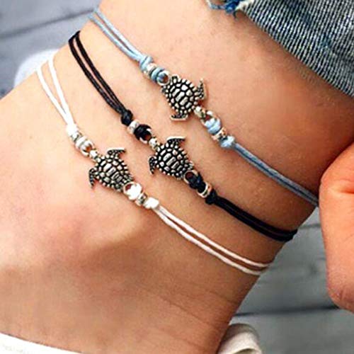Softones Blue Starfish Turtle Anklet Multilayer Charm Beads Sea Handmade Boho Anklet Foot Jewelry for Women - style: A:Turtle 4