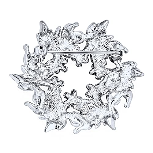 Faux White Pearl Wreath Circle Statement Brooch Pin Crystal Accent for Lapel & Scarf