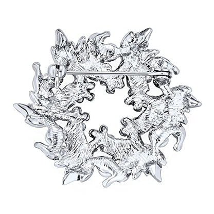 Faux White Pearl Wreath Circle Statement Brooch Pin Crystal Accent for Lapel & Scarf