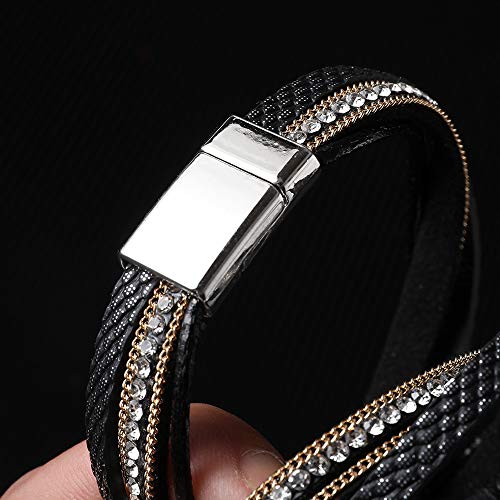 Fesciory Leather Wrap Bracelets for Women, Boho Western Layered Jewelry | Layered leather cuff bracelets, Easy on and off, Boho western style, Daily wear, Gift for women - color: Black 4