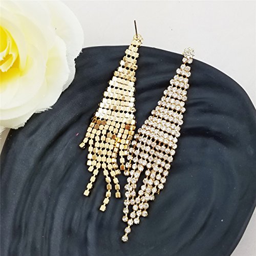 SELOVO Fashion Wedding Bride Women Long Tassel Link Fringe Dangly Earrings Clear Crystal - color: Gold