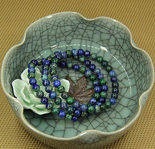 Angelstones Gemstones 6mm Round Beads Healing Crystal Bracelet for women | Natural Gemstone, Handmade Gifts for Women, Healing Crystal Round Beaded Stretch Bracelets, Unisex Jewelry for Women and Men - color: Lapis Chrysocolla