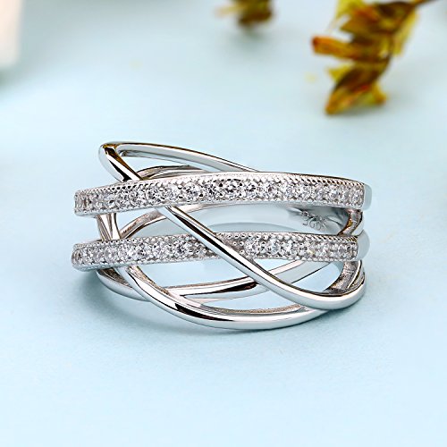 JO WISDOM 925 Sterling Silver Criss Cross Rings CZ Eternity Engagement Wedding Band Ring