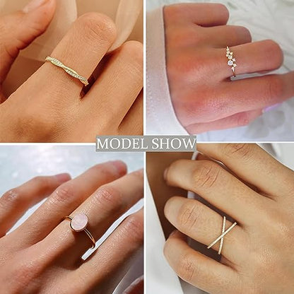 RLMOON 8PCS Gold Silver Rings for Women Non Tarnish Stackable Ring Set | 14K Gold Plated Dainty CZ Simulated Diamond Ring Eternity Wedding Band Gold Stacking Thumb Rings Size 4-12 - color: Gold Rings