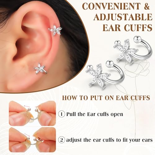Ear Cuffs Non Piercing for Women Flower Earring Cuff Gold Non Pierced Lightweight Hypoallergenic Cartilage Earrings Dainty Jewelry Gift - color: Sliver+1Pair