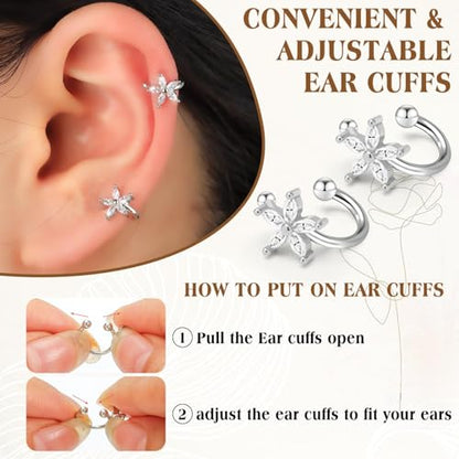 Ear Cuffs Non Piercing for Women Flower Earring Cuff Gold Non Pierced Lightweight Hypoallergenic Cartilage Earrings Dainty Jewelry Gift - color: Sliver+1Pair