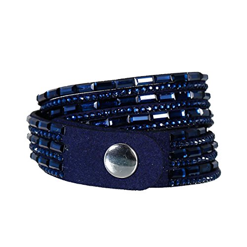 Sexy Sparkles Suede Velvet Wrap Bracelet – Adjustable Multi-Layer Jewelry with Snap Clasp for Women. - color: Dark Blue