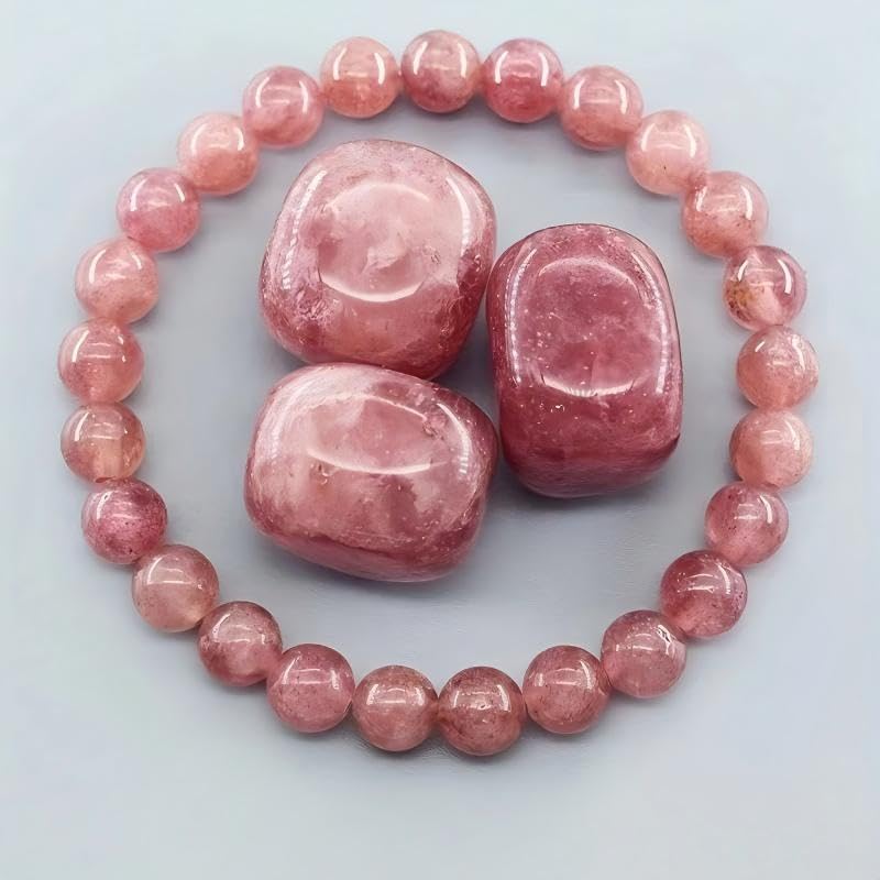 Tiger Eye Bracelet Natural Stone Beaded Bracelet for Men and Women, Stretchy Healing Crystal Jewelry for Daily Wear - color: pink