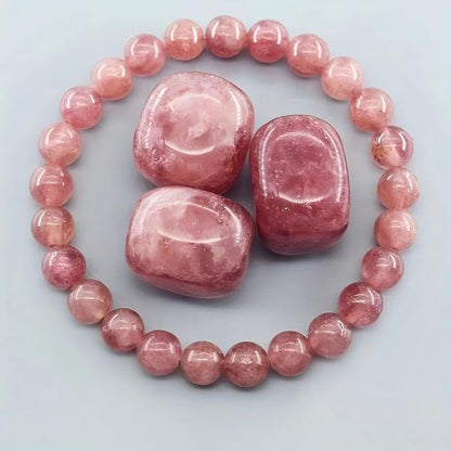 Tiger Eye Bracelet Natural Stone Beaded Bracelet for Men and Women, Stretchy Healing Crystal Jewelry for Daily Wear - color: pink