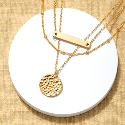 Fettero Pendant Necklace Gold Choker Layered Coin Open Karma Circle Full New Crescent Moon 14K Gold Plated Simple Dainty Necklaces for Women Jewelry Gift - style: Bar & Coin / 3 Layer