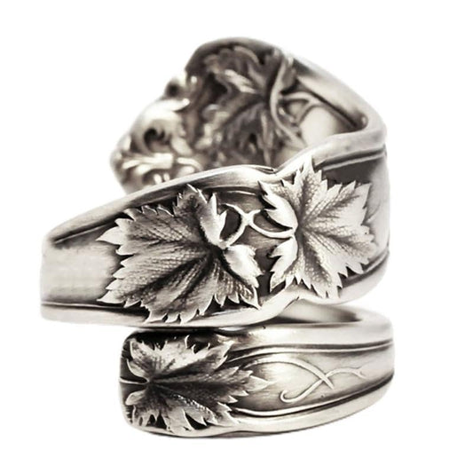 Mnyixsi Vintage Maple Leaf Ring Spoon Rings for Women Adjustable Silver Victorian Vintage Boho Floral Thumb Jewelry Retro Silver Spoon Rings for Women Maple Leaf Boho Floral Statement Jewelry Size 10 - size: Size 10