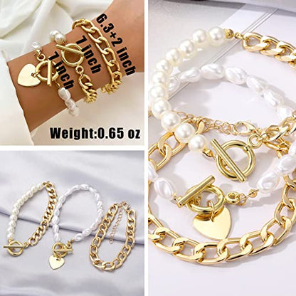 IFKM 6 PACK (24 PCS) Boho Gold Chain Bracelets Set for Women, 14K Gold Plated Multiple Layered Stackable Open Cuff Wrap Bangle Adjustable Link Italian Cuban Jewelry for Women Gift - style: 22PCS GOLD BRACELET