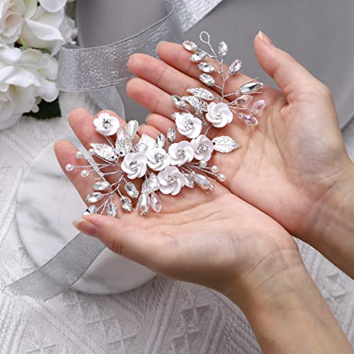 Flower Bridal Hair Vine Silver Wedding Hair piece Rhinestone Headpiece Accessories for Women and Brides (5.9Inches) (A-Silver) - color: A-Silver