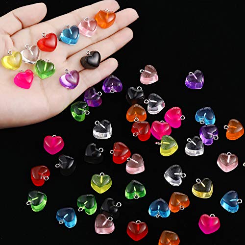 Hicarer 50 Pcs Heart Charms Pendant Colorful Love Heart Candy Keychains Charm Necklace Earring Pendant for DIY Jewelry Crafts Supplies