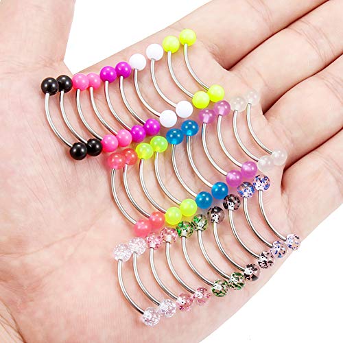 SCERRING 16G 14G Stainless Steel Curved Barbell Snake Eyes Tongue Ring Nipplerings Nipple Rings Piercing Jewelry Retainer 14mm 16mm 30PCS - style: 30PCS - 16G 16mm