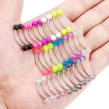SCERRING 16G 14G Stainless Steel Curved Barbell Snake Eyes Tongue Ring Nipplerings Nipple Rings Piercing Jewelry Retainer 14mm 16mm 30PCS - style: 30PCS - 16G 16mm