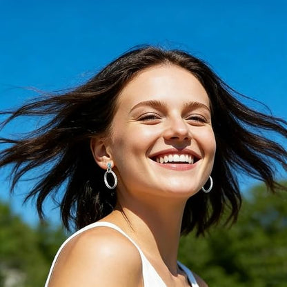 Turquoise Gemstone Stud Earrings Featuring Antique Silver Tone Engraved Hoop Style Turquoise Jewelry Dangle Accents With Oval Stones For Women Bohemian Fashion Daily Party Gifts