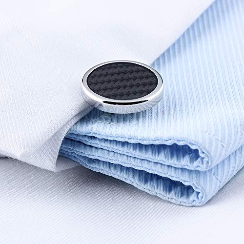 Mens Cufflinks and Tuxedo Studs Set in Gift Box (Carbon Fiber), Jewelry or Accessories in Gold Silver Black Tone, Matching with Shirts Vest and Bow tie, Suitable for Birthday Wedding Anniversary - color: 2+6 Black 1