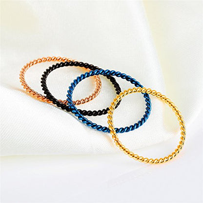 Women's Stainless Steel 1.1mm Rope Thin Wedding Ring Silver Rose Gold Plated Size 4 to 9 - color: 1.5mm, Black