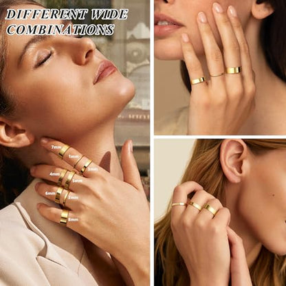 ADRAMATA Gold Stackable Rings for Women,1-8mm Band Ring Set Stacking | Non Tarnish,Hypoallergenic,Comfortable Thin Bands,Plain Pinky Thumb Finger Rings Mid Statement Rings Comfort Knuckle Ring Set