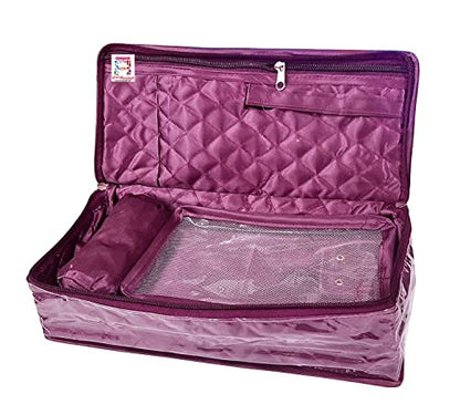atorakushon Combo Satin Purple Make-Up Pouch Jewellery Box 4 Pouch 1 roll Bangle Bag with Velvet Cream Ring & Earring Folder Jewellery Organizer/Storage Box - style: Combo Jewelry Pouch + Ring Box + 1 Eaering Folder Box