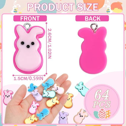 64 Pcs Bunny Resin Charms, Easter Charm for Jewelry Making | Resin Rabbit Pendants, DIY Crafts, Bracelet Necklace Earrings Jewelry Making, Basket Stuffers, Party Favors, Spring Gift - style: Easter Style