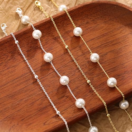 KOHOTA Silver Gold Bracelets for Women Trendy 14K Gold Plated Bracelet for Women Non Tarnish Dainty Stackable Layered Chain Heart Pearl Knot Beaded Bracelets Stack Set Charm Mothers Day Jewelry Gifts - color: B.Pearl-silver