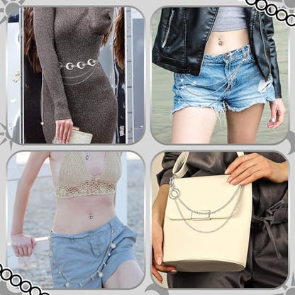 Jadive 5 Pieces Belt Chain Jeans Pants Pocket Waist Multi-Layer Hip Hop Metal Wallet Chain for Men Women - style: Moon, Silver