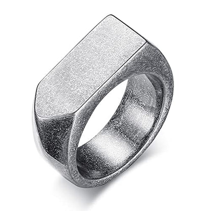 MYNENEY Stainless Steel Square Shape Signet for Men Statement Ring - color: Arrow Retro