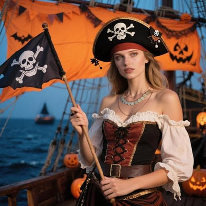 Todenb Layered Gold Pirate Necklace for Women Chunky Chain Pirate Jewelry 80s 90s Coin Pendant Necklace Pirate Costume Accessories - color: cir g
