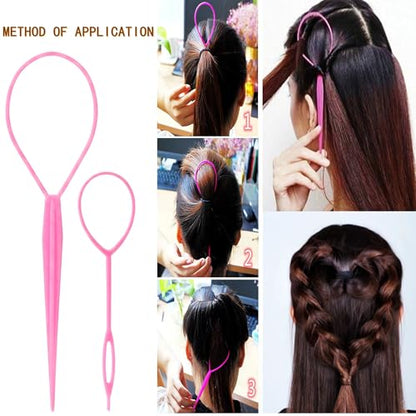 6PCS Hair Styling Tools Kit, Boar Bristle Wooden Brush, Rat Tail Metal Pin Parting Comb Edge Control Brush,Bristle Teasing Hair Brush Topsy Tail Loop Tools for Women Braiding & Edge Styling - color: pink